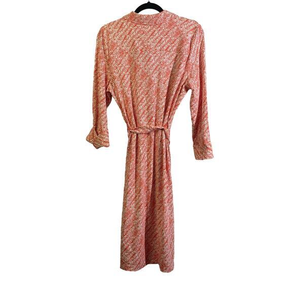 TALBOTS Dress Ponte‎ Knit Rayon Collared Shirt Belted Coral Classic Capsule NWT - Picture 2 of 13